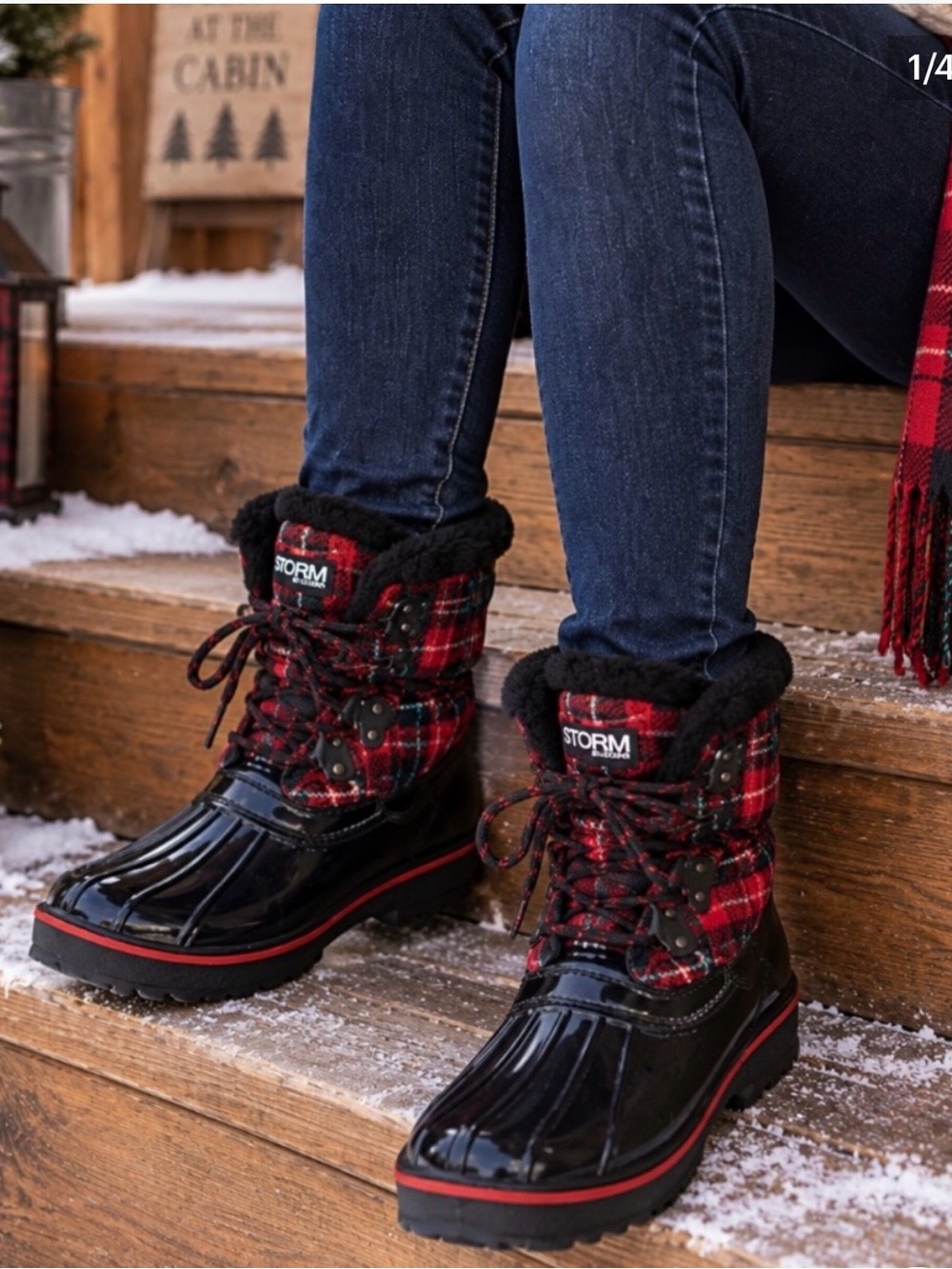Storm By Cougar Alpen Black & Red Plaid Faux Fur Lined Duck Boots Sz 7